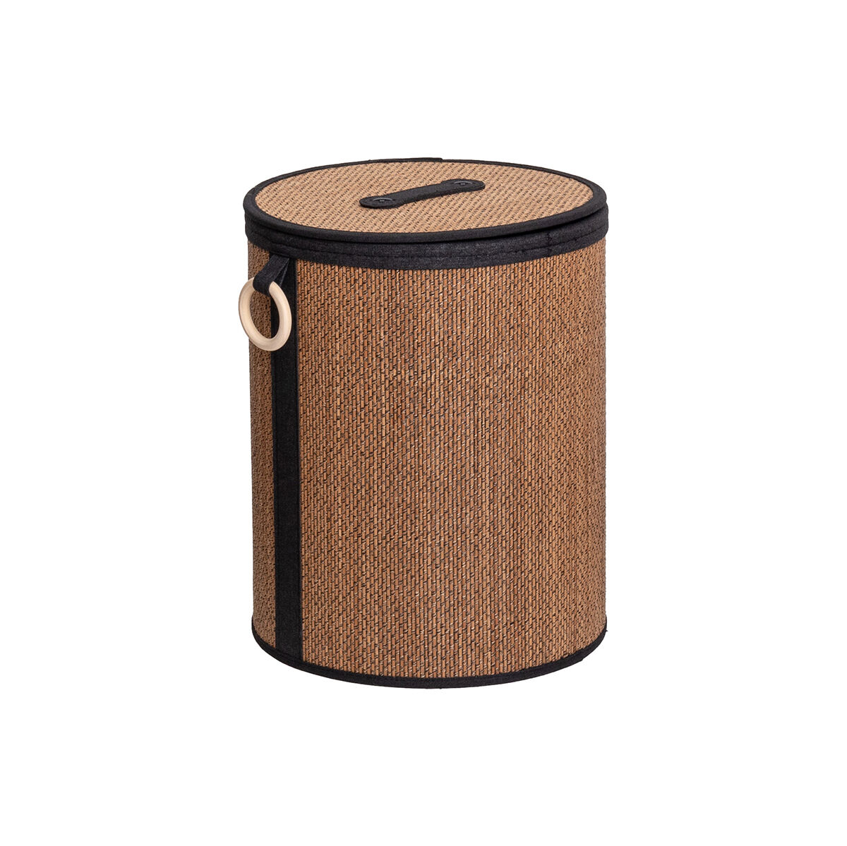 Cesto wc em bambu com tampa e alça de madeira 41cm