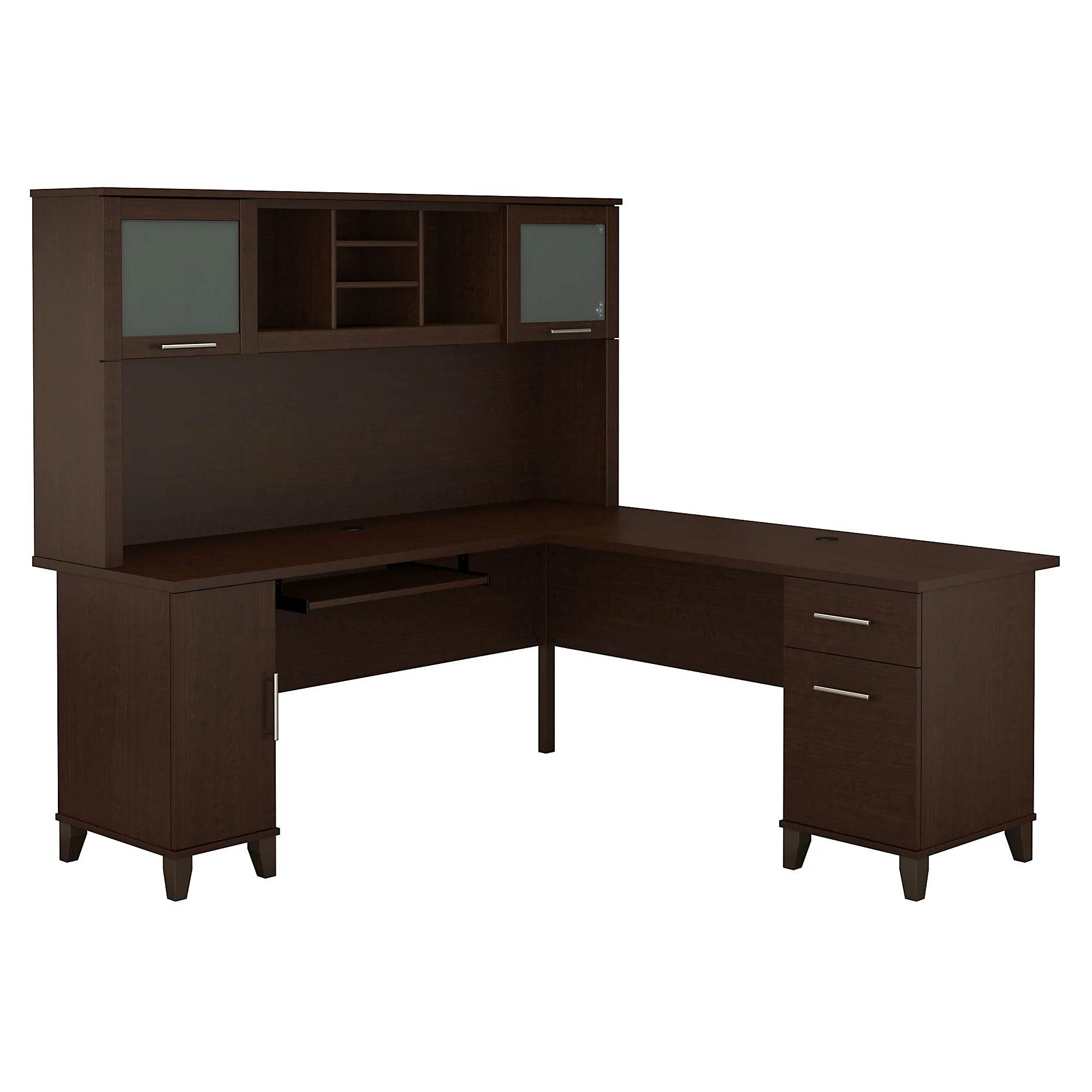 Bush Furniture Somerset 72W L Shaped Desk with Storage Hutch