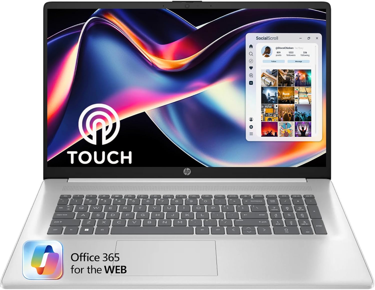 HP 17.3“ Touch | Touchscreen Laptop with Office 365 for The Web  AMD Ryzen 5 7430U (6 Cores  12 Threads  Upto 4.3GHz  Beats Core i7-1355U)  16GB RAM  512GB SSD Storage  10 Key Number Pad  No Mouse