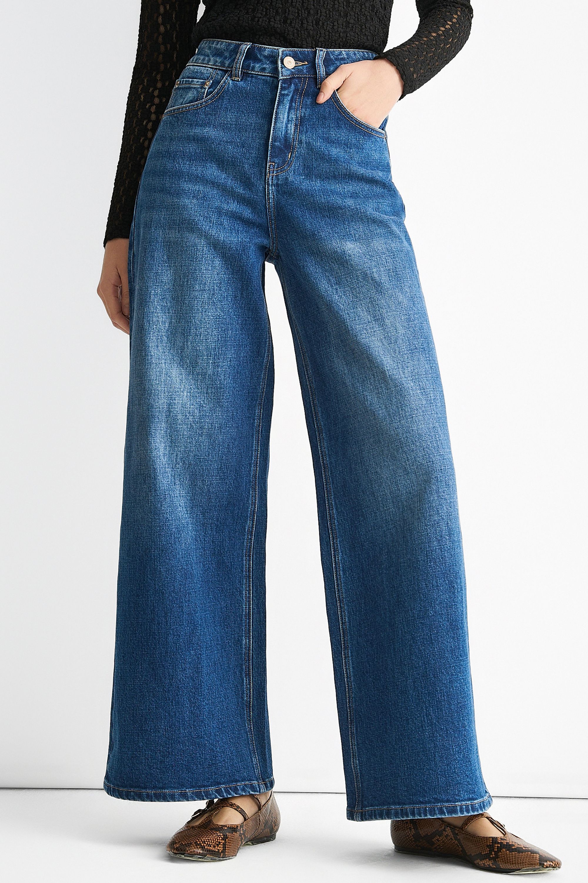 Gini London Blue Mid Rise Wide Leg Jeans