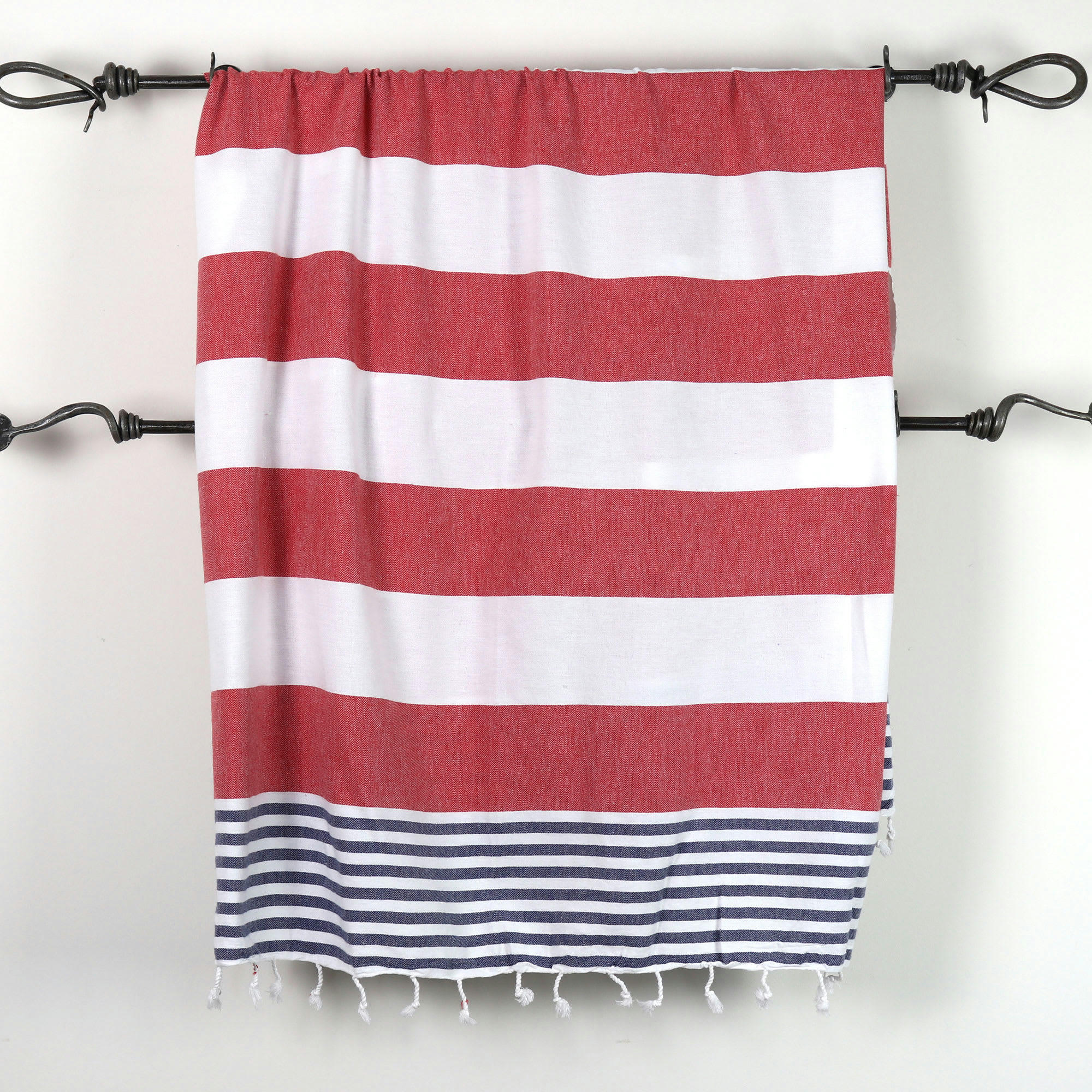 - Fouta  100% coton avec franges marine et rouge 100x170cm