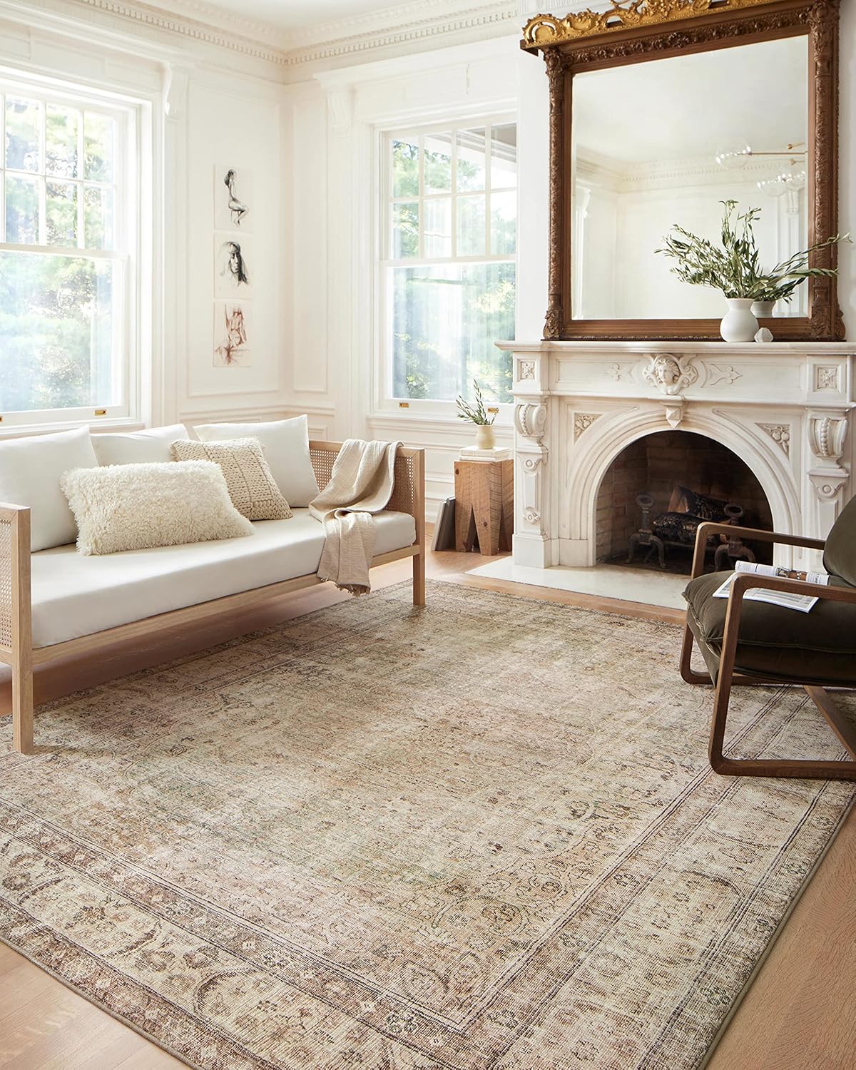 Loloi Margot Collection MAT-01 Antique/Sage 7'-6 x 9'-6 Area Rug feat. CloudPile, No-Shed Easy Clean Large Patterned Area Rug for Living Room, Bedroom, Dining Area