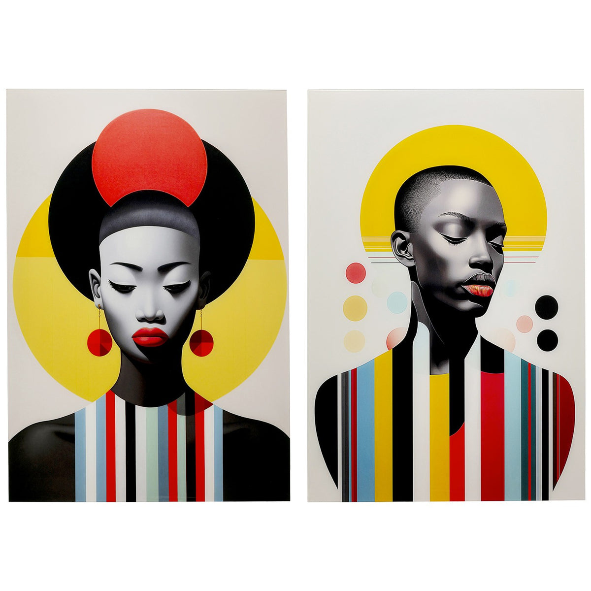 Kare Design Wandfoto retro vrouwen rood en geel (2/Set)