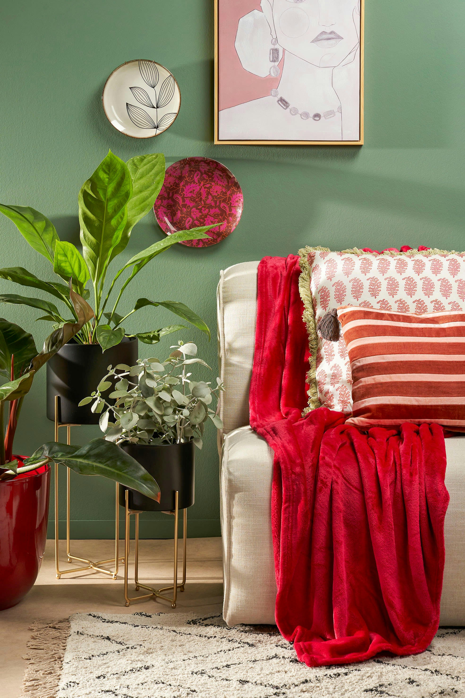 FAMKE - Plaid polaire rouge 180x130