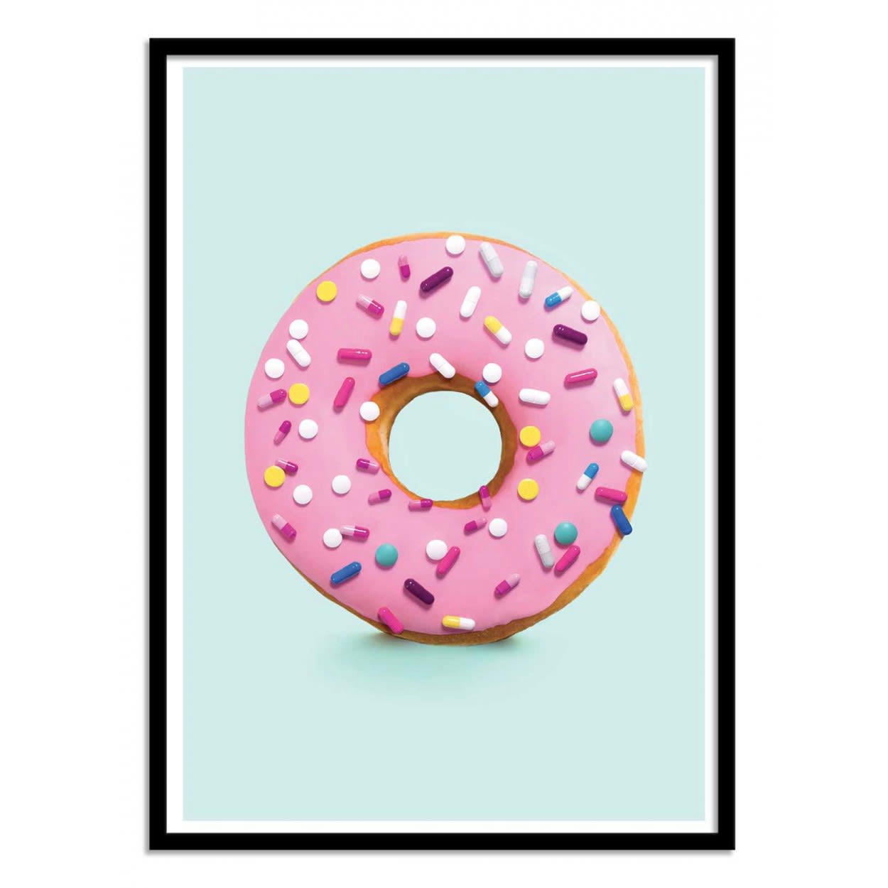 PAUL FUENTES - HAPPY PILLS - Affiche d'art avec Cadre bois noir - 30 x 40 cm