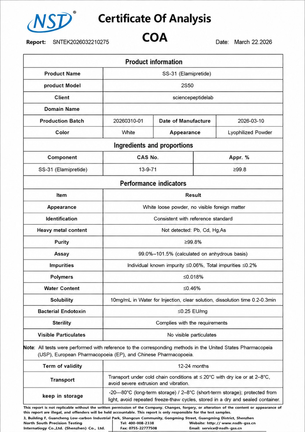 2S50 | SS-31 Elamipretide 50mg × 10 Vials