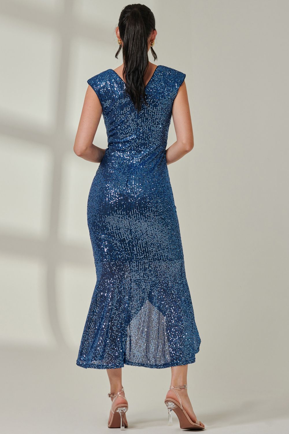 Jolie Moi Sequin Wrap Fishtail Maxi Dress