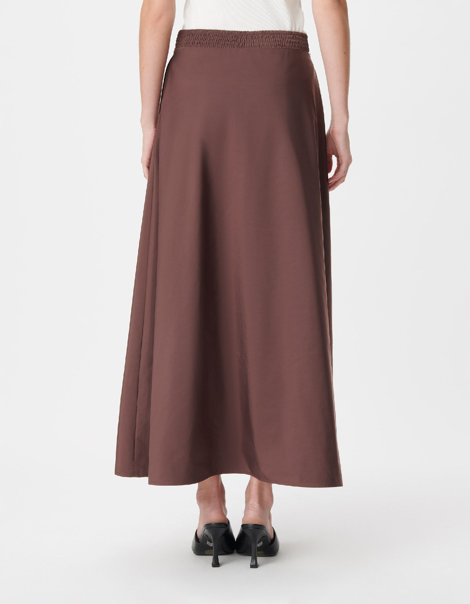 Jupe longue marron en taffetas pour femme