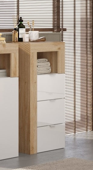 Benvenuto Design Hamburg HG Wit   Eiken Badkamerkast 3-Lades Mini