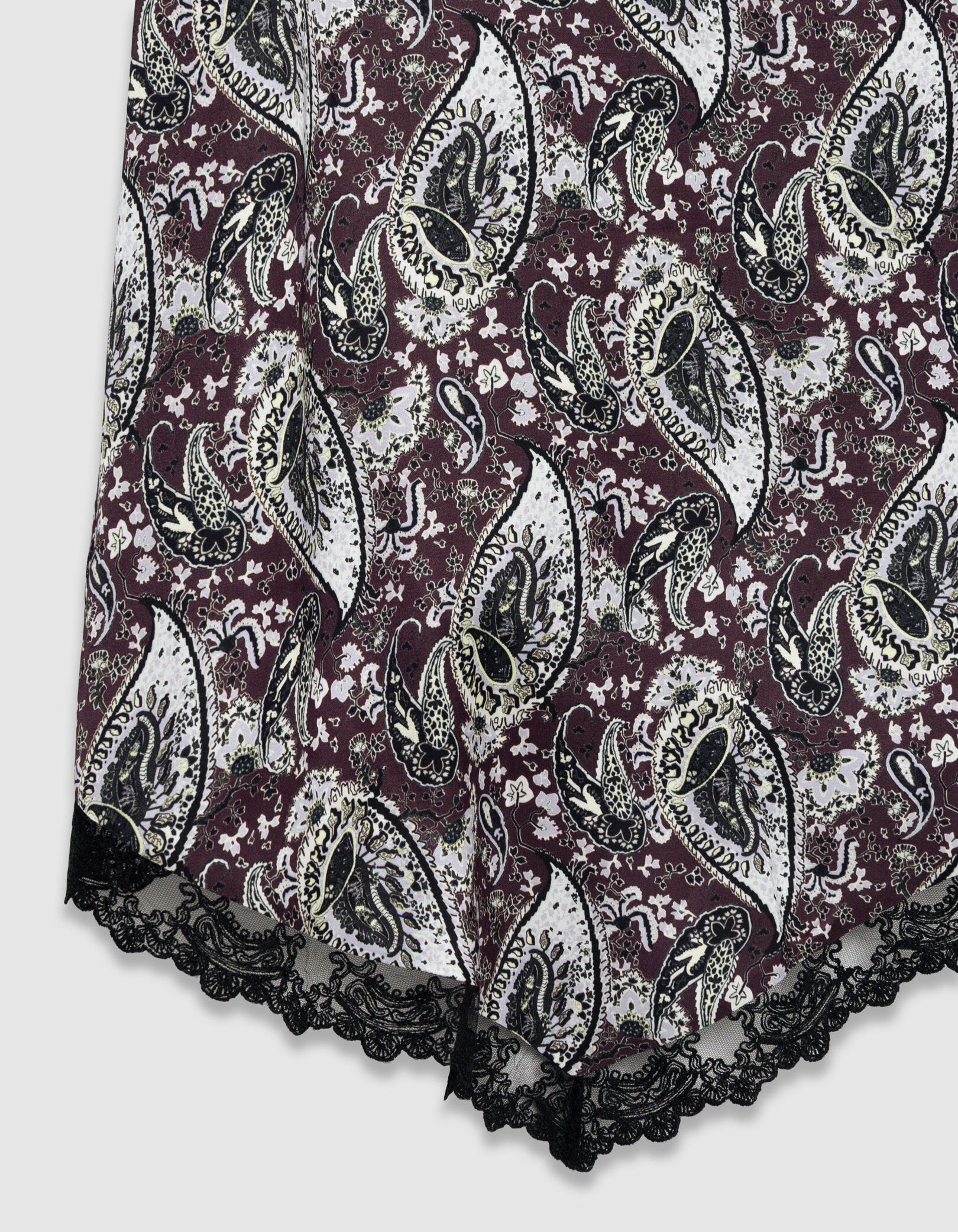 Jupe longue asymétrique cassis motif cachemire Femme