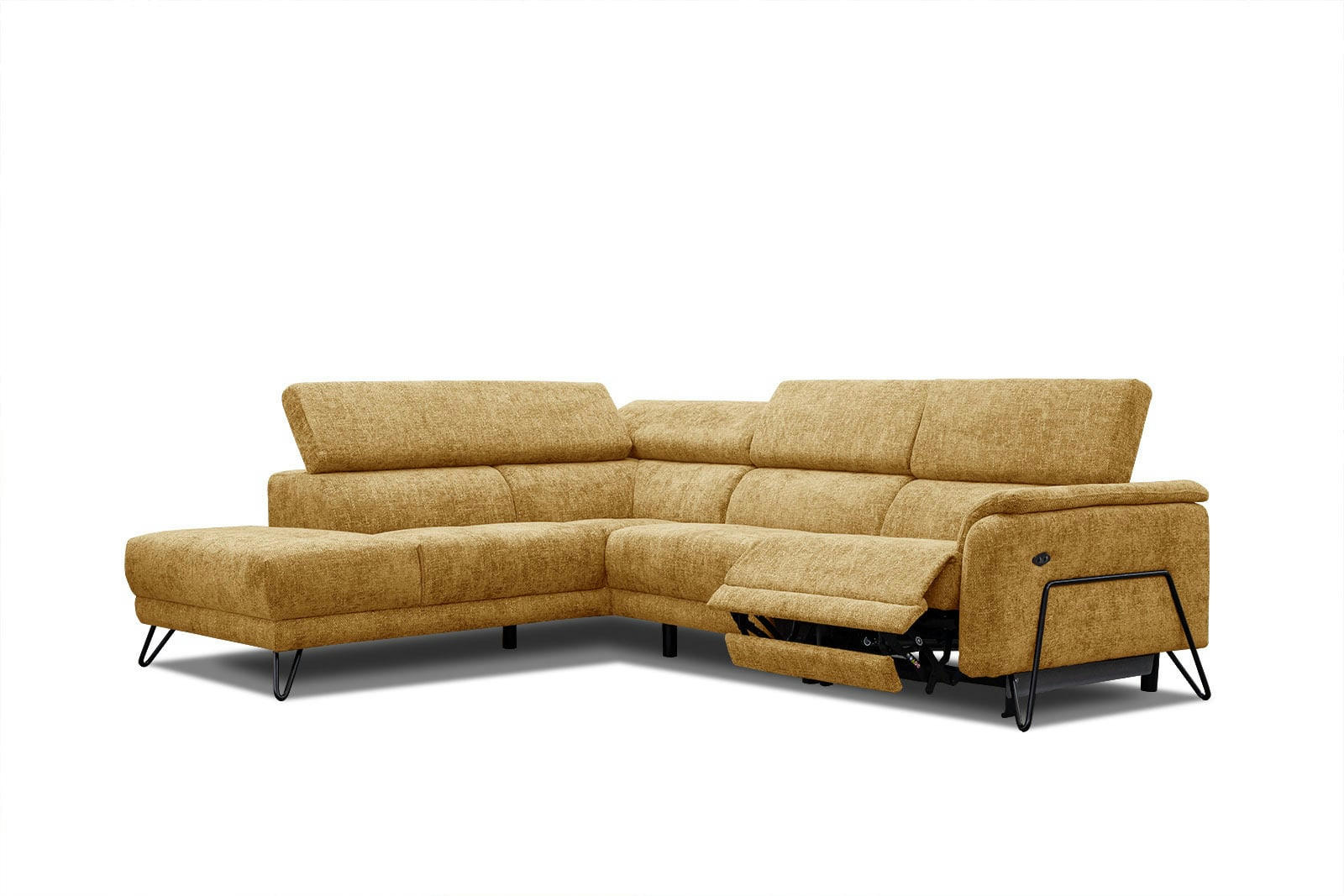 RODEN - Canapé d'angle gauche 5 places avec une relax électrique tissu doré