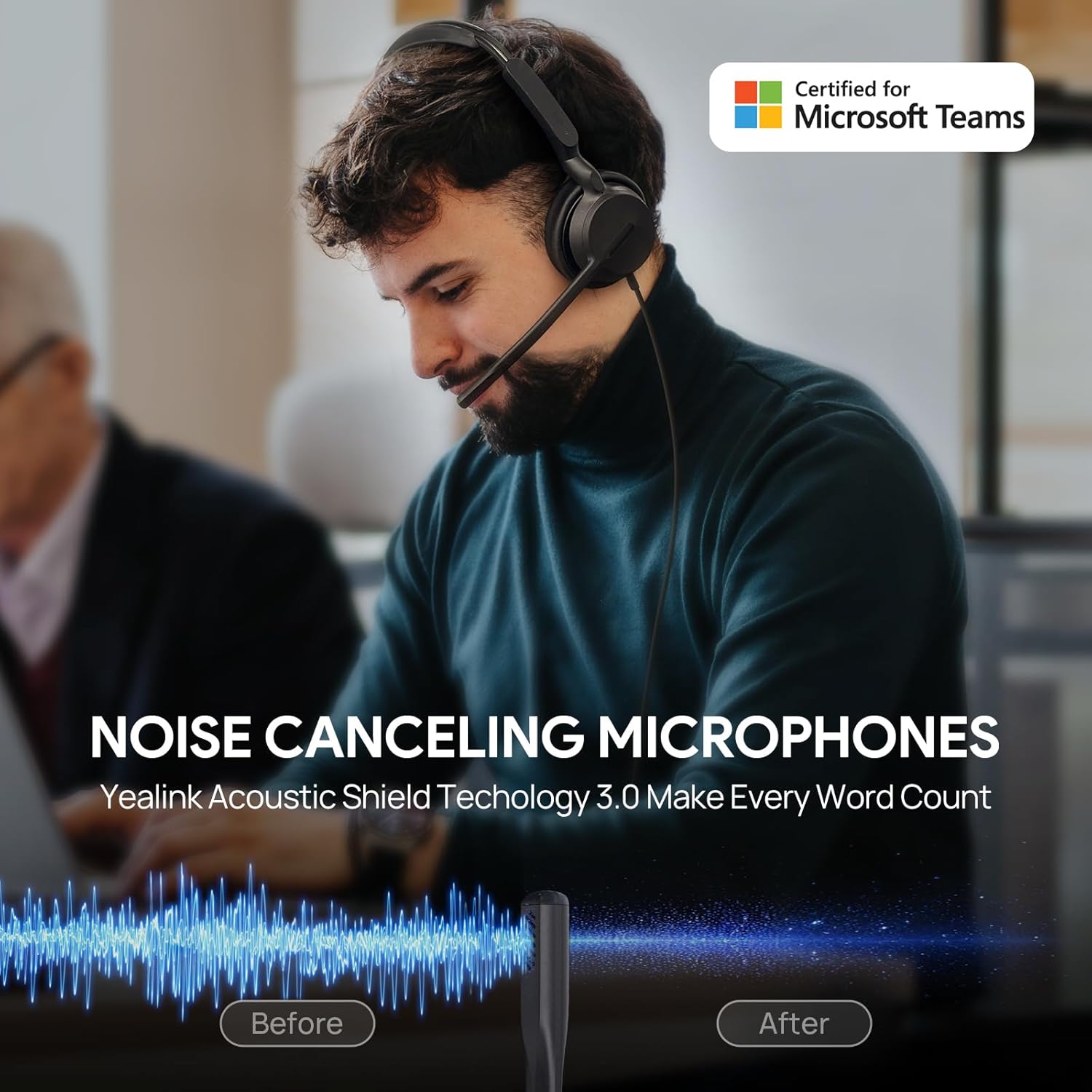 Yealink UH42 USB-C/A Mono Headset with Mic for PC Computer, Wired Headphones Teams Certified, Noise Cancelling Microphone, in-Line Controls, All Day Comfort