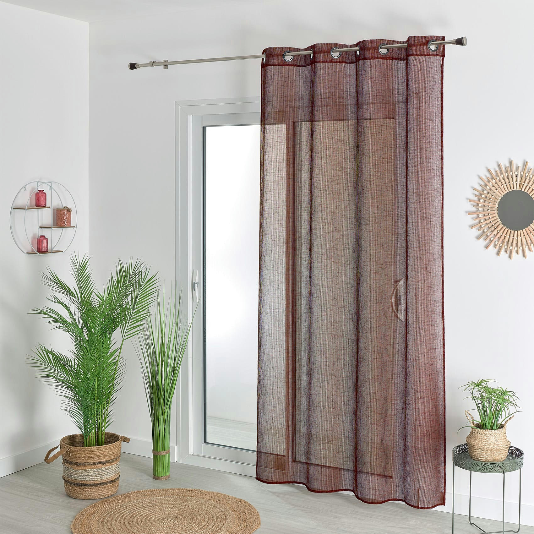 - Voilage tamisant en filet rustique polyester terracotta 140x240 cm