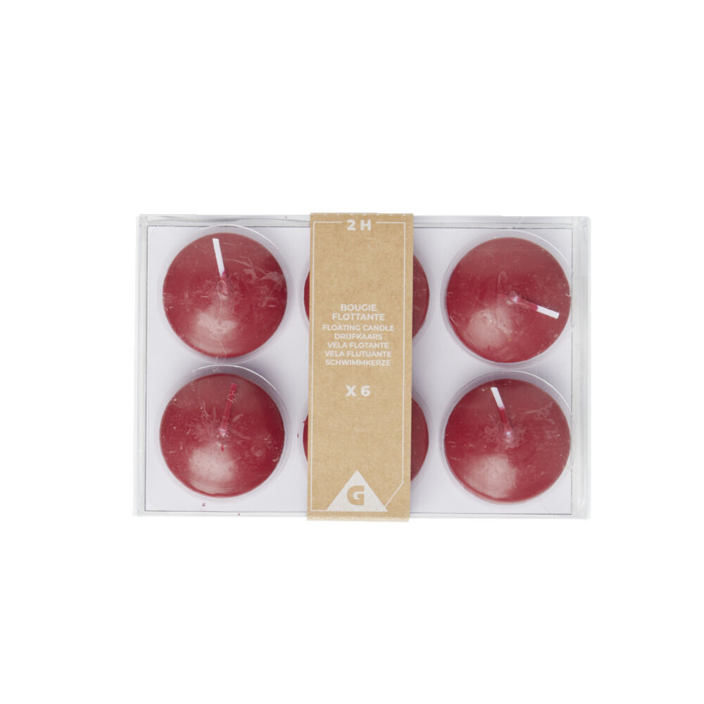 Lot de 6 bougies flottantes cire rouge Ø4,5cm