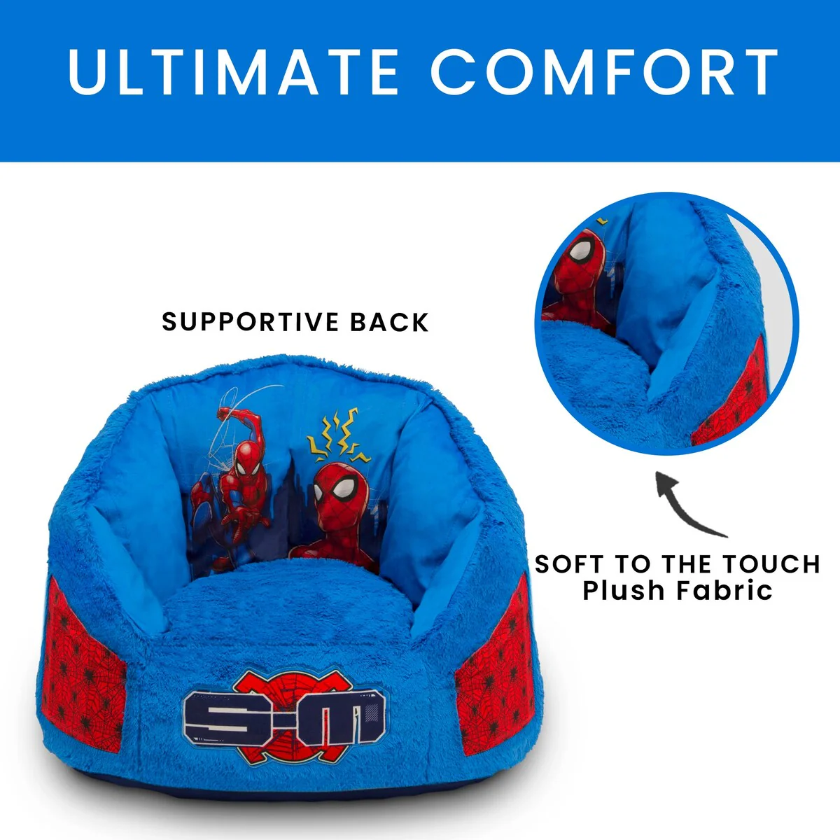 Spider-Man Cozee Fluffy Chair with Memory Foam Seat by Delta Children, Kid Size For Kids Up To 10 Years Old