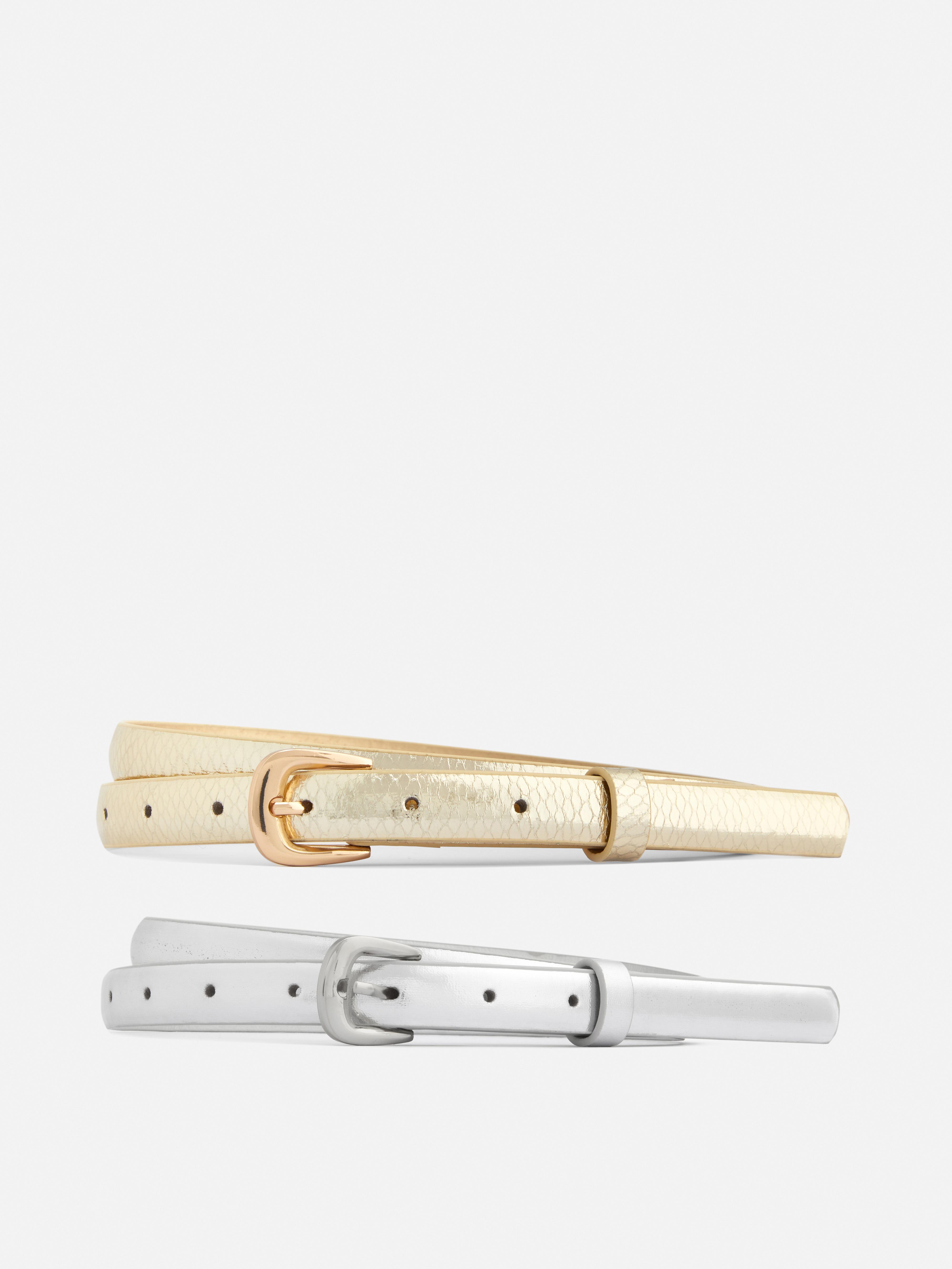 2-Pack Metallic Skinny Belts
