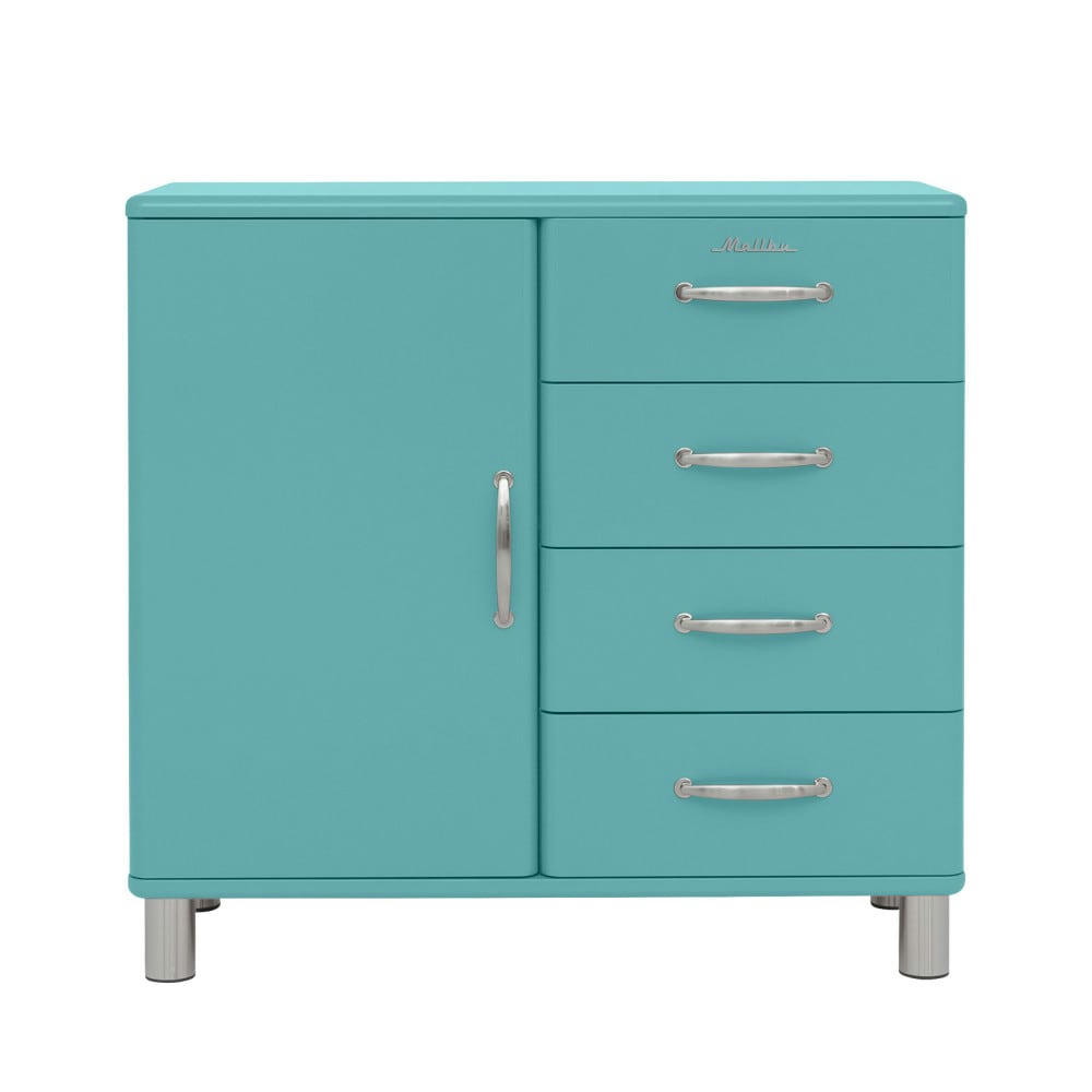 MALIBU - Buffet vintage 1 porte 4 tiroirs L98cm turquoise