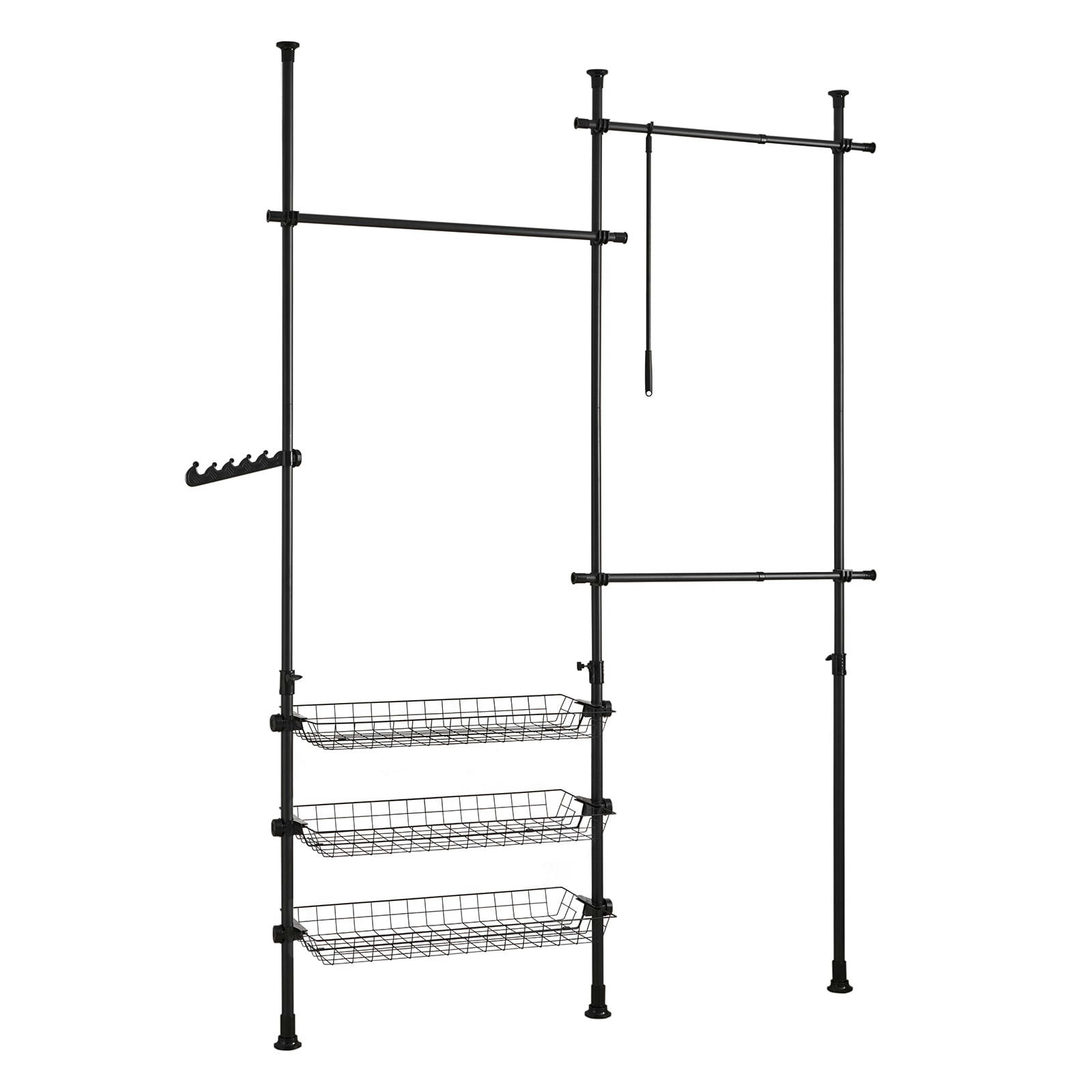 - Portant de vêtement 3 barres 3 paniers cadre en métal noir