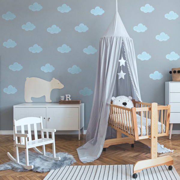 Naklejki Ścienne Dla Dzieci Niebieskie Chmurki Chmury Styl Boho Zestaw