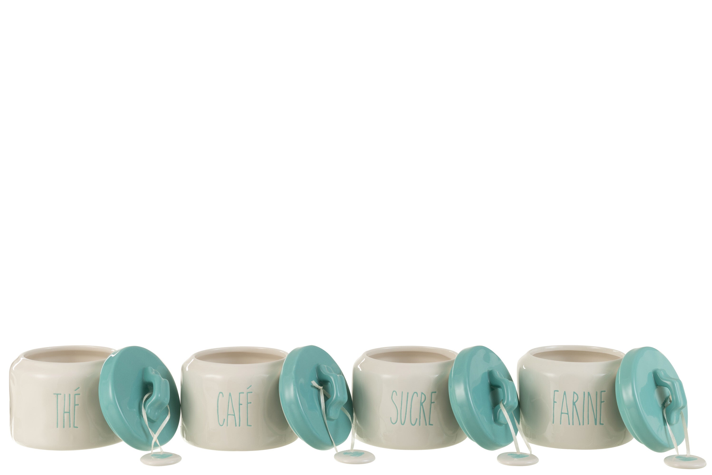 J-Line voorraadpot Flour/Sugar/Coffee/Tea - keramiek - wit/blauw - 4 st.