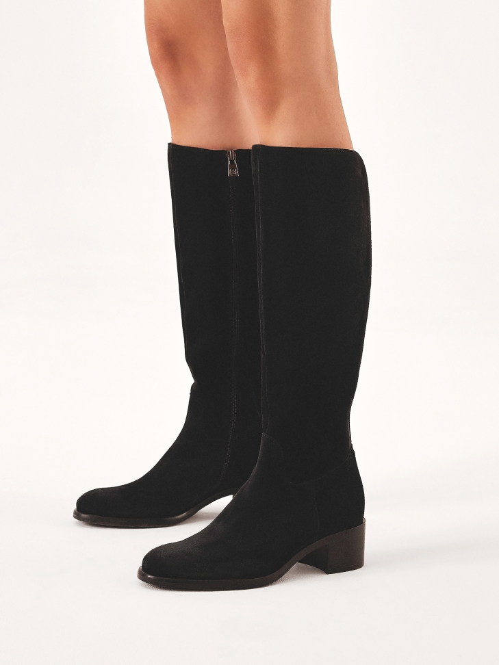 Suede boots with wide heels