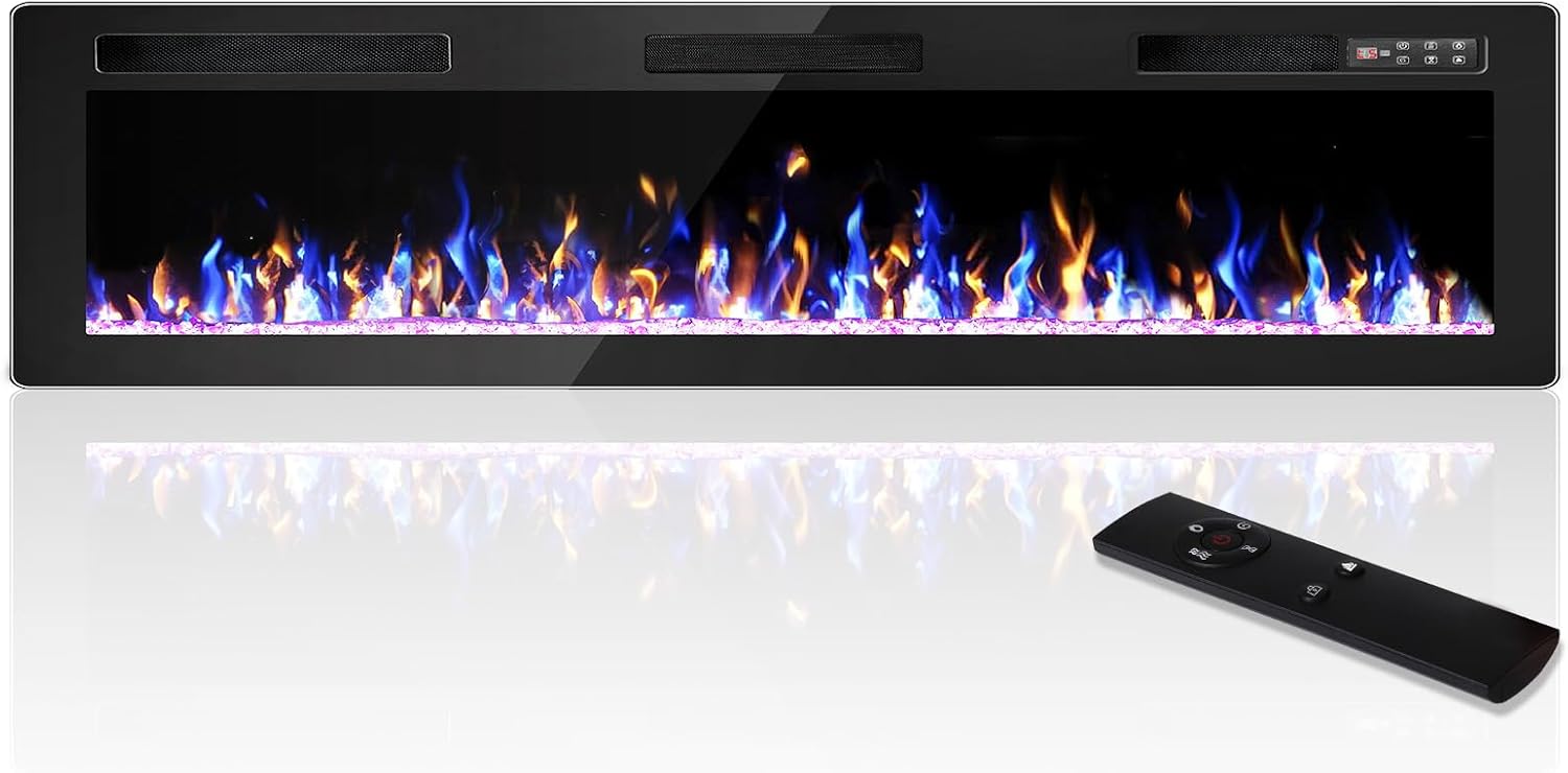 72 Inch Electric Fireplace, Ultra-Thin Fire Places Electric Fireplace Inserts Recessed and Wall Mounted with Remote Control & Touch Screen, 750W/1500W Fireplace Electric Heater with Timer, Multi-Flame
