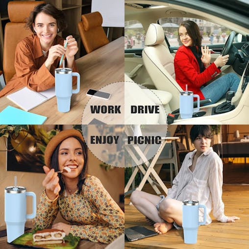 NNEOBA Stainless Steel Tumbler with Handle & Straw Lid