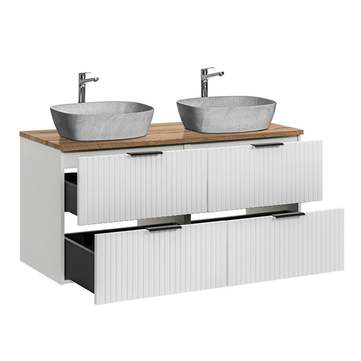 - Meuble double vasque effet pierre 120cm blanc