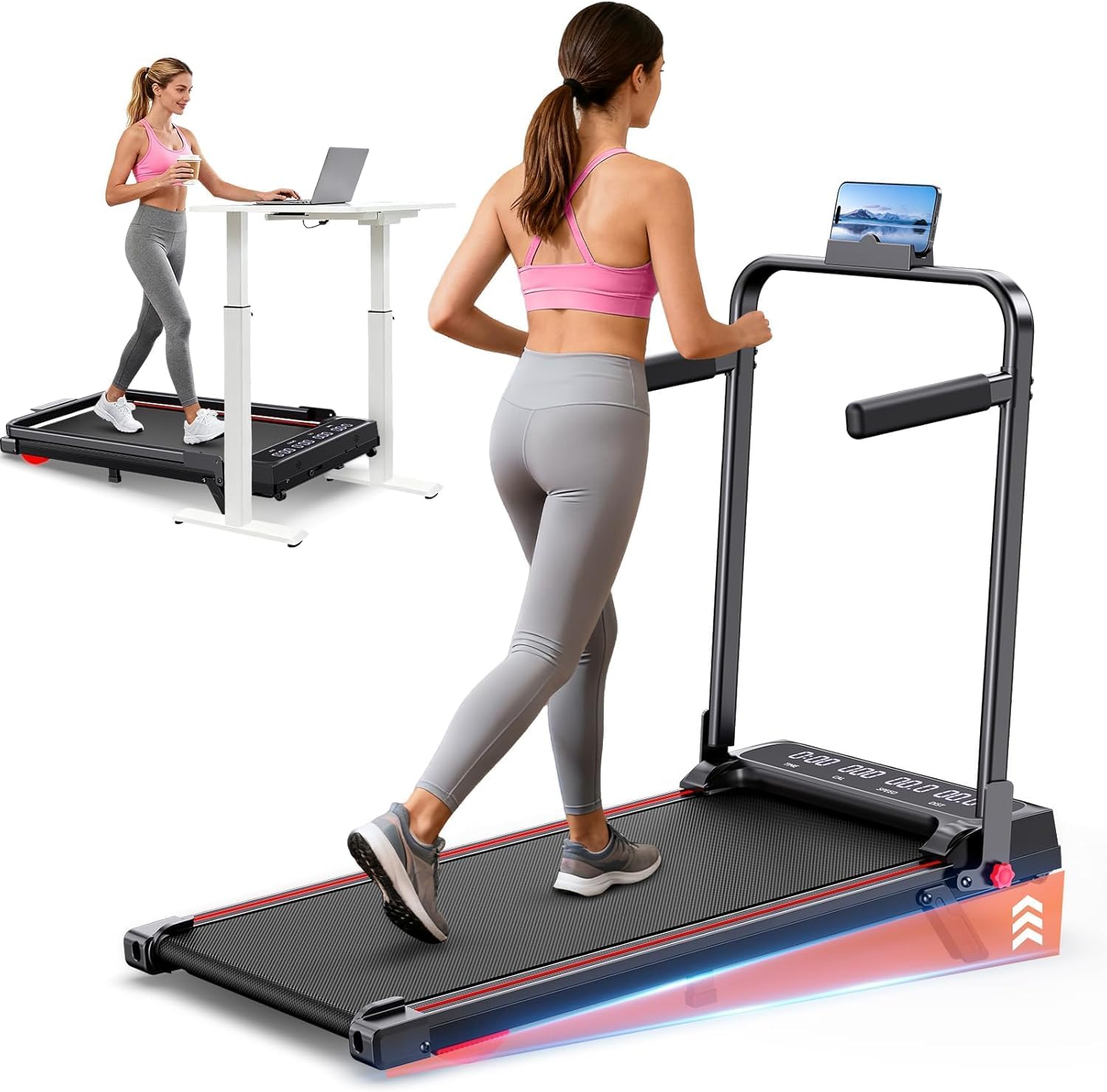 Walking Pad Treadmill for Home Small, 3-in-1 Walking Pad with Handle Bar, 9% Incline Under Desk Treadmill with 300lbs Capacity