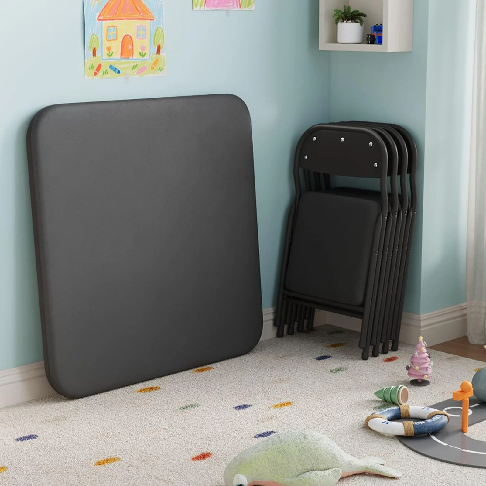 3 Piece Boys Girls Folding Table and Chairs Set, Activity Table and Chairs Set