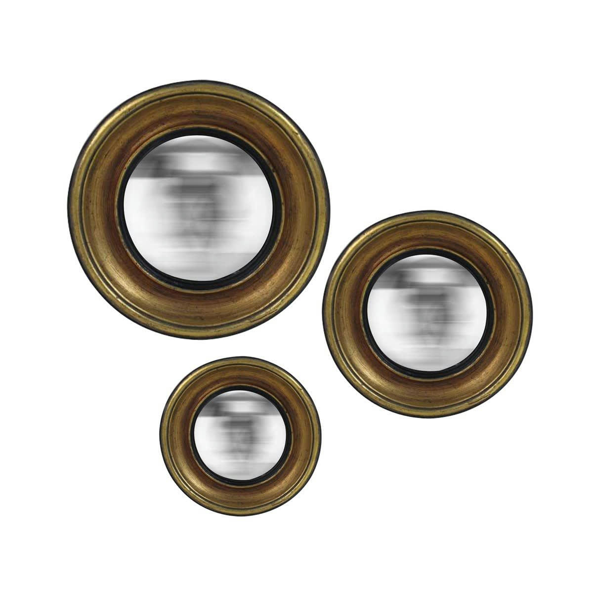 - Lot de 3 miroirs ronds convexes dorés 16,19,23cm