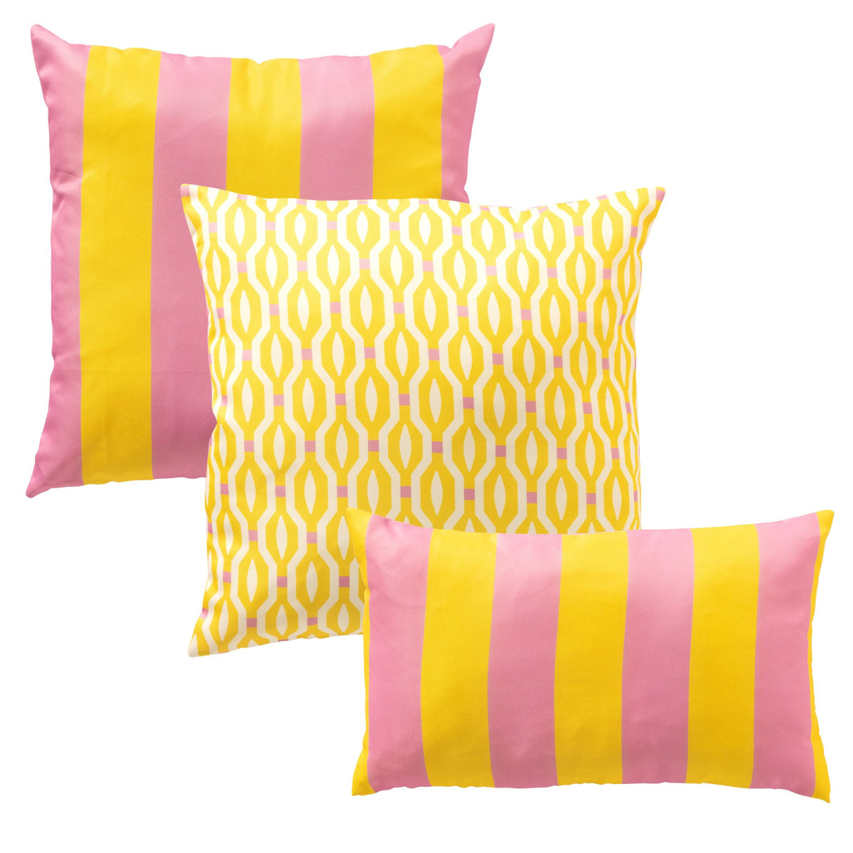 KUSSENSET - 3-delig - Rocket - 45x45 cm, 30x50 cm - inclusief binnenkussens - geel, roze