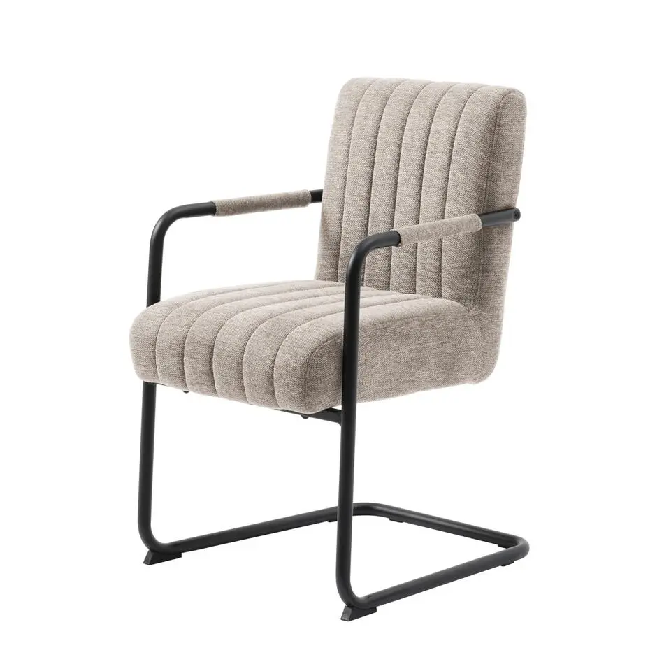 Eetkamerstoel Stof Zandkleur - Incl. Armleuning - Trout - Set van 2