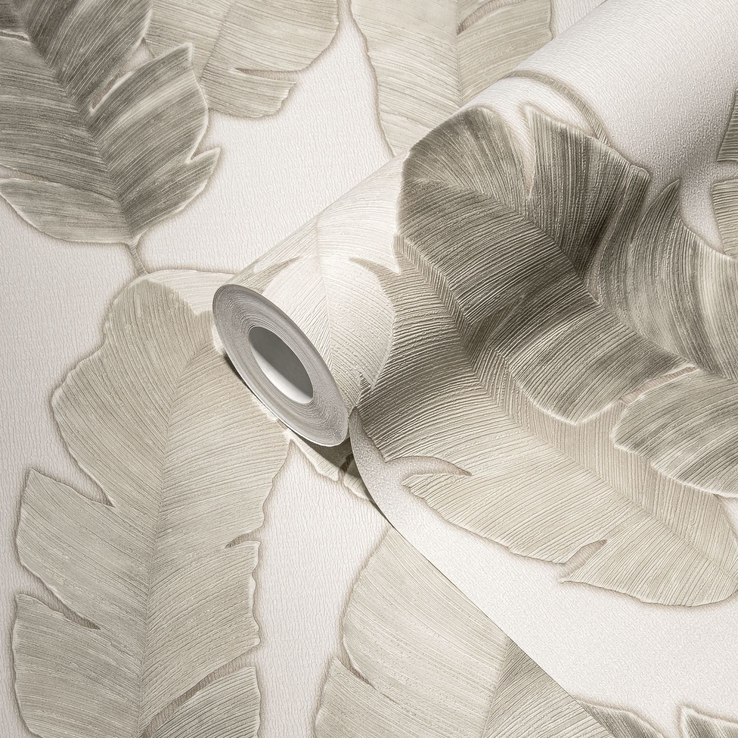 Livingwalls behang bladeren wit, beige en grijs - 53 cm x 10.05 m - AS-392185