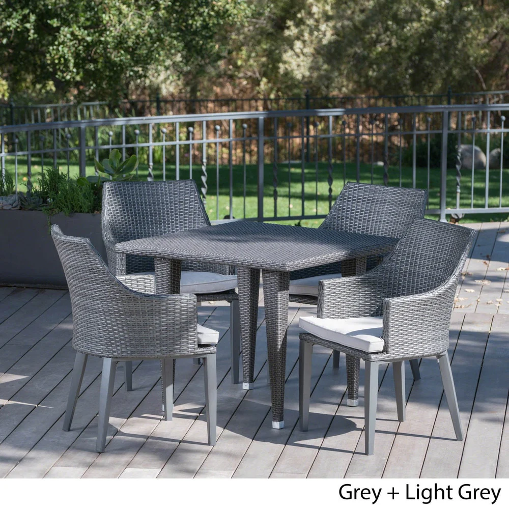 Lenox Outdoor 5-piece Square Wicker Dining Set with Cushions by Christopher Knight Home