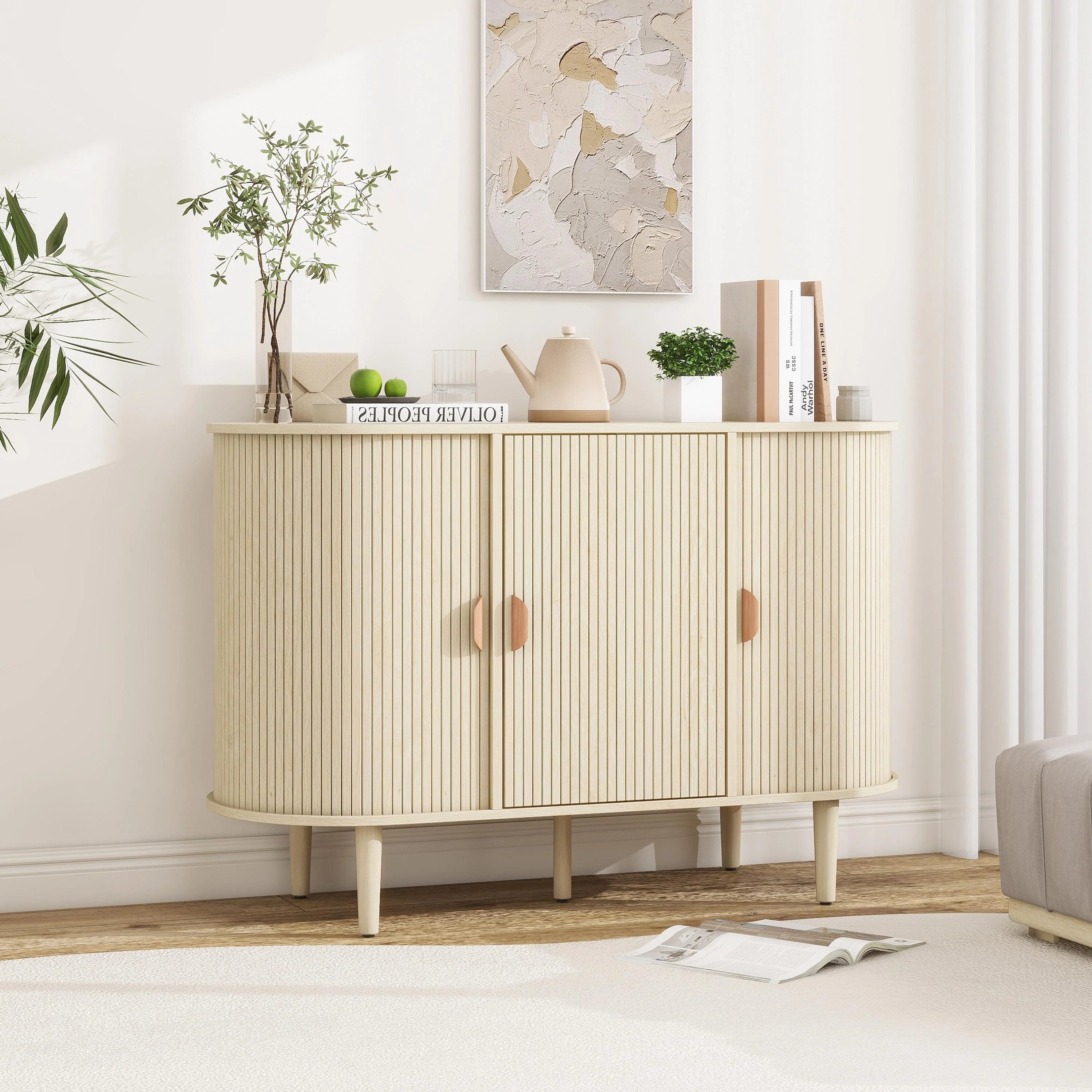 Modern Buffet Cabinet with Sliding Door and Adjustable Shelf for Living Room, Entryway, Hallway