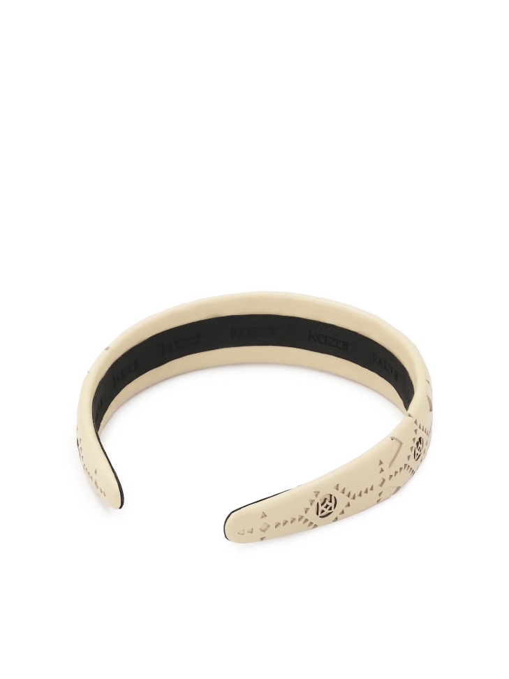 Cream leather hairband with openwork pattern