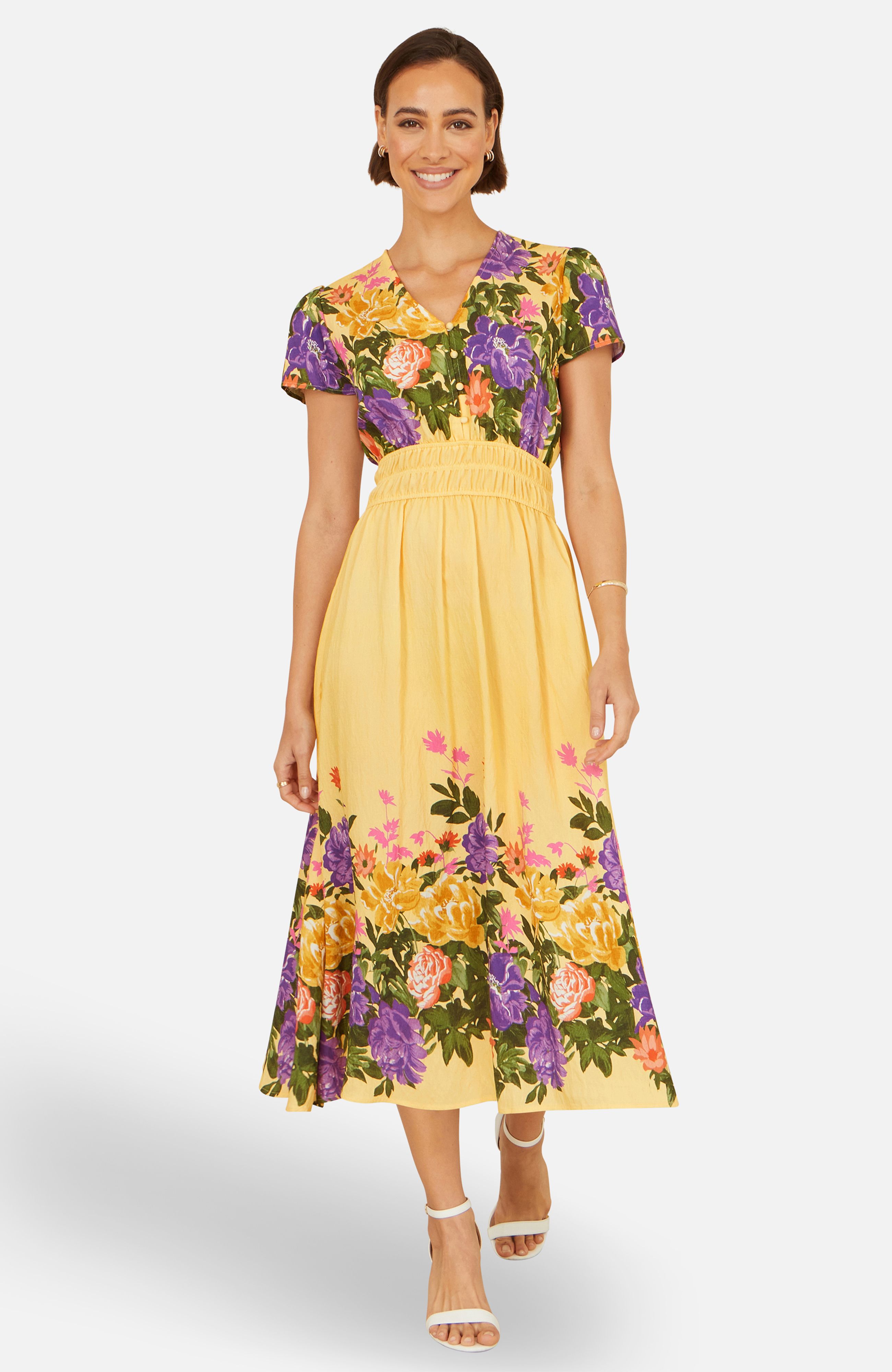Yumi Floral Mirror Print Viscose Midi Dress