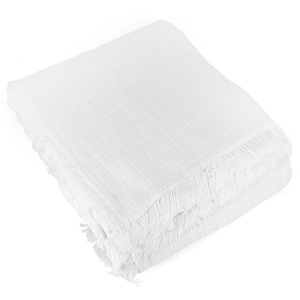 Dessus de lit frange 270x250 cm BREHAT 100% gaze de coton blanc