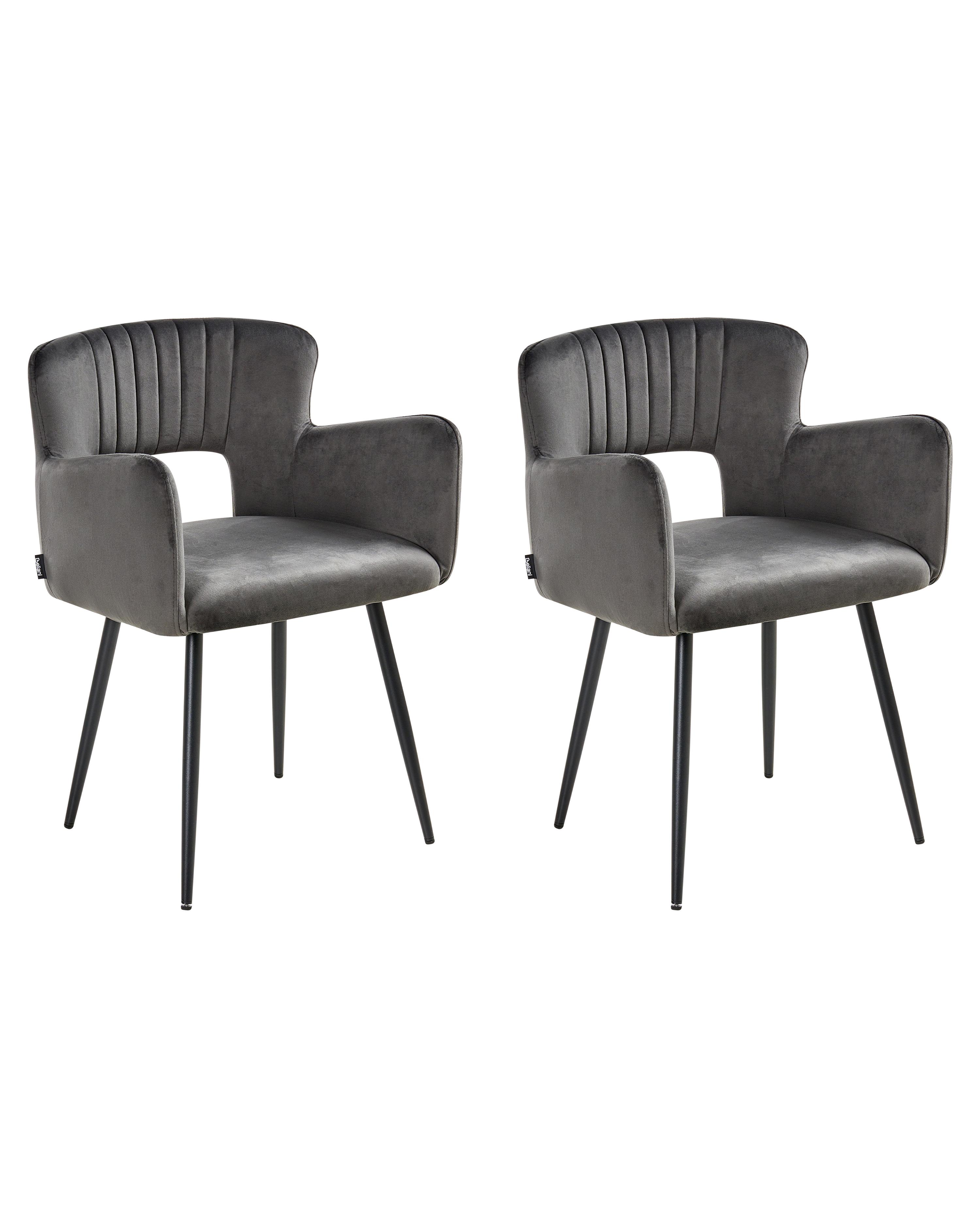 Set of 2 Dining Chairs SANILAC Velvet Dark Grey