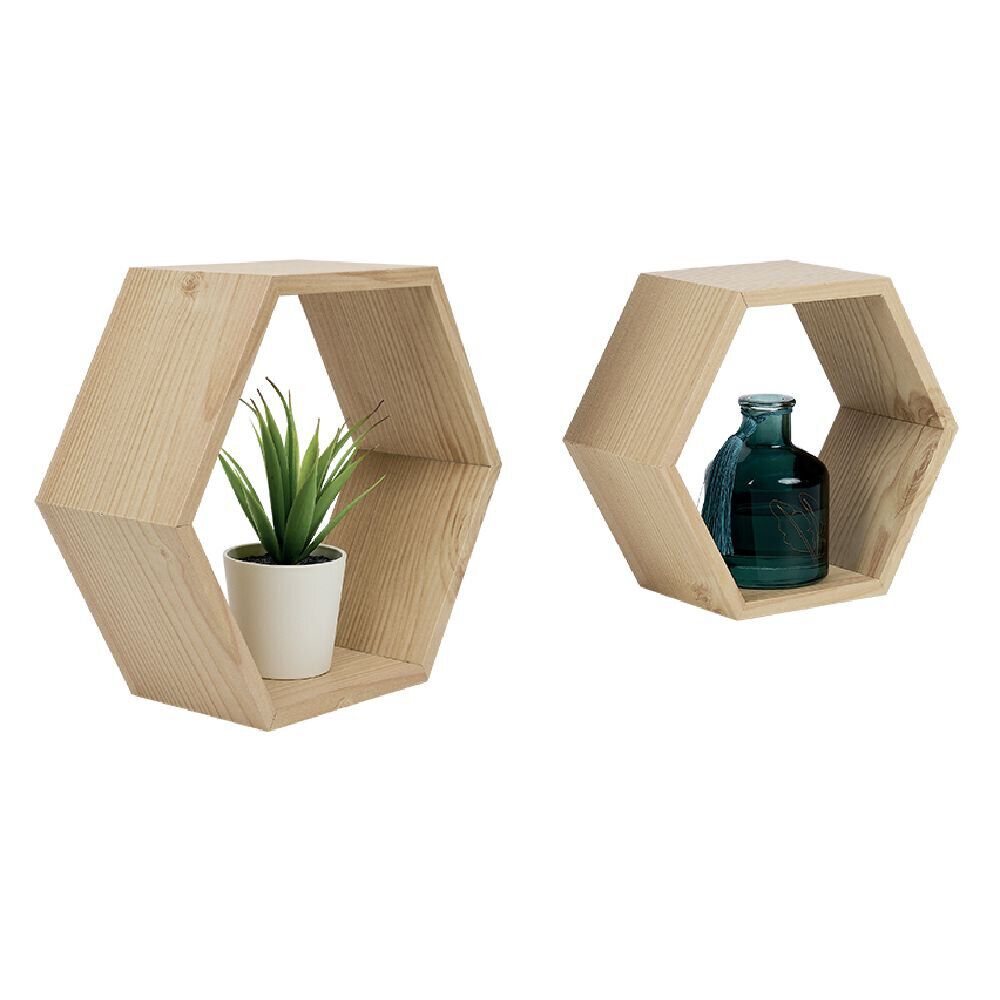 Lot de 2 étagères murales hexagonales en bois