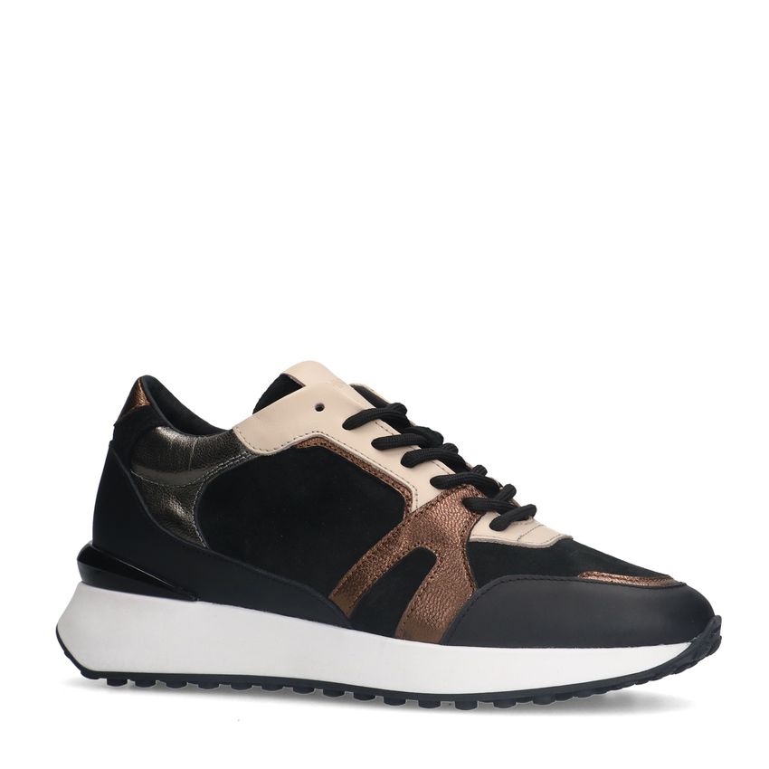 Manfield Zwarte leren sneakers met bronze details