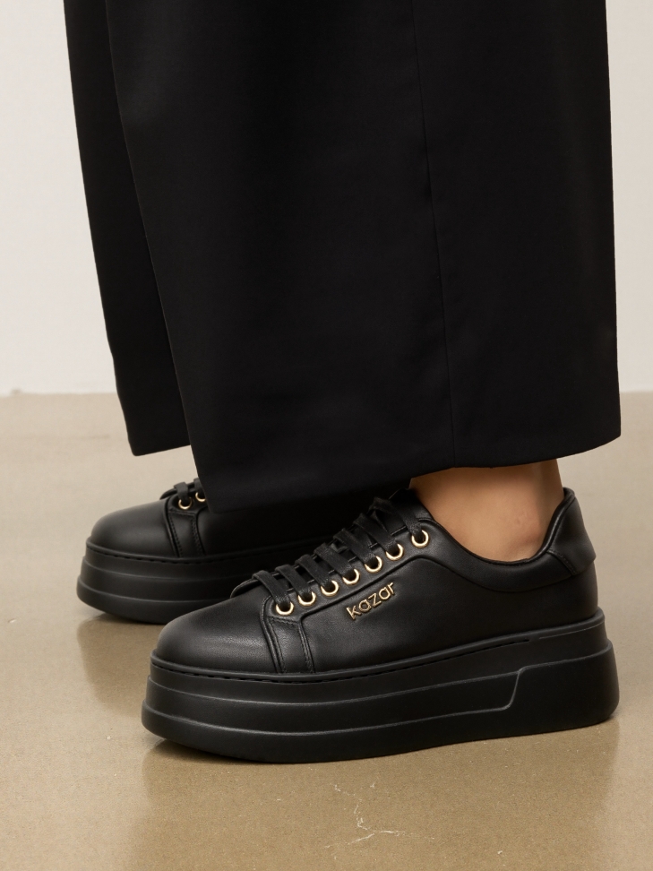 Leather sneakers on a thick straight sole