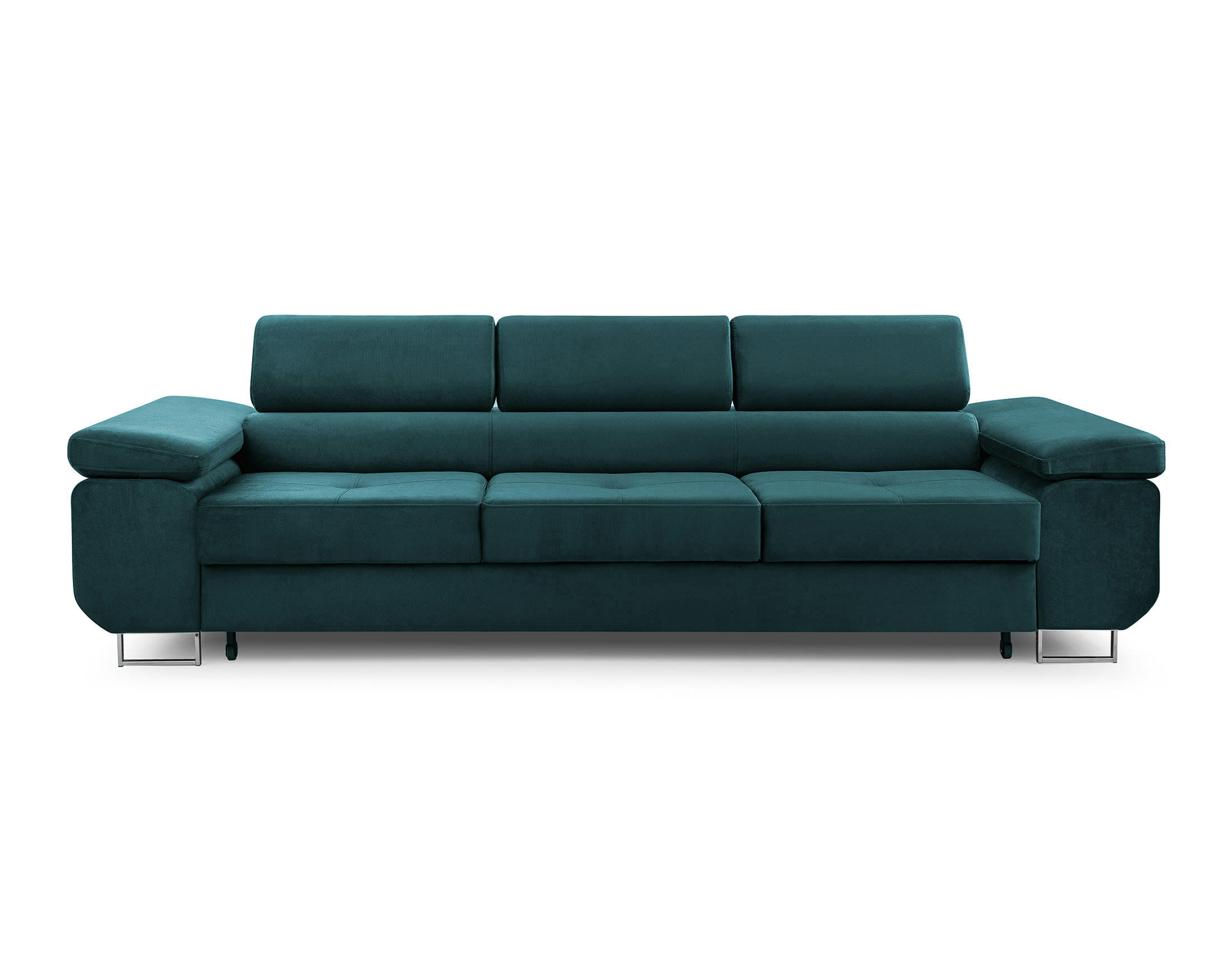 PABLO - Canapé droit convertible 3 places en velours bleu canard