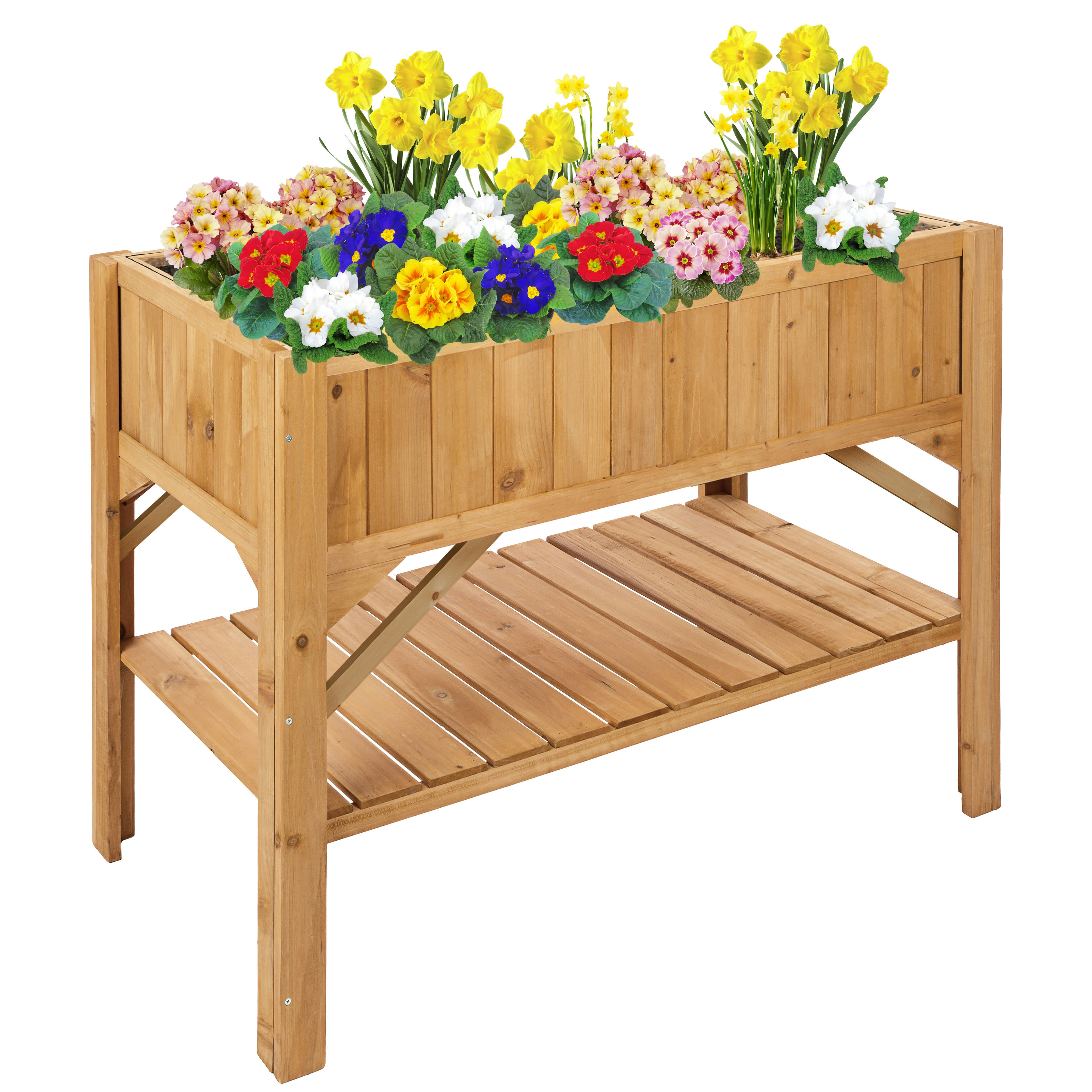 - Carré Potager de jardin sur Pied Surélevé en Bois, avec étagère marron