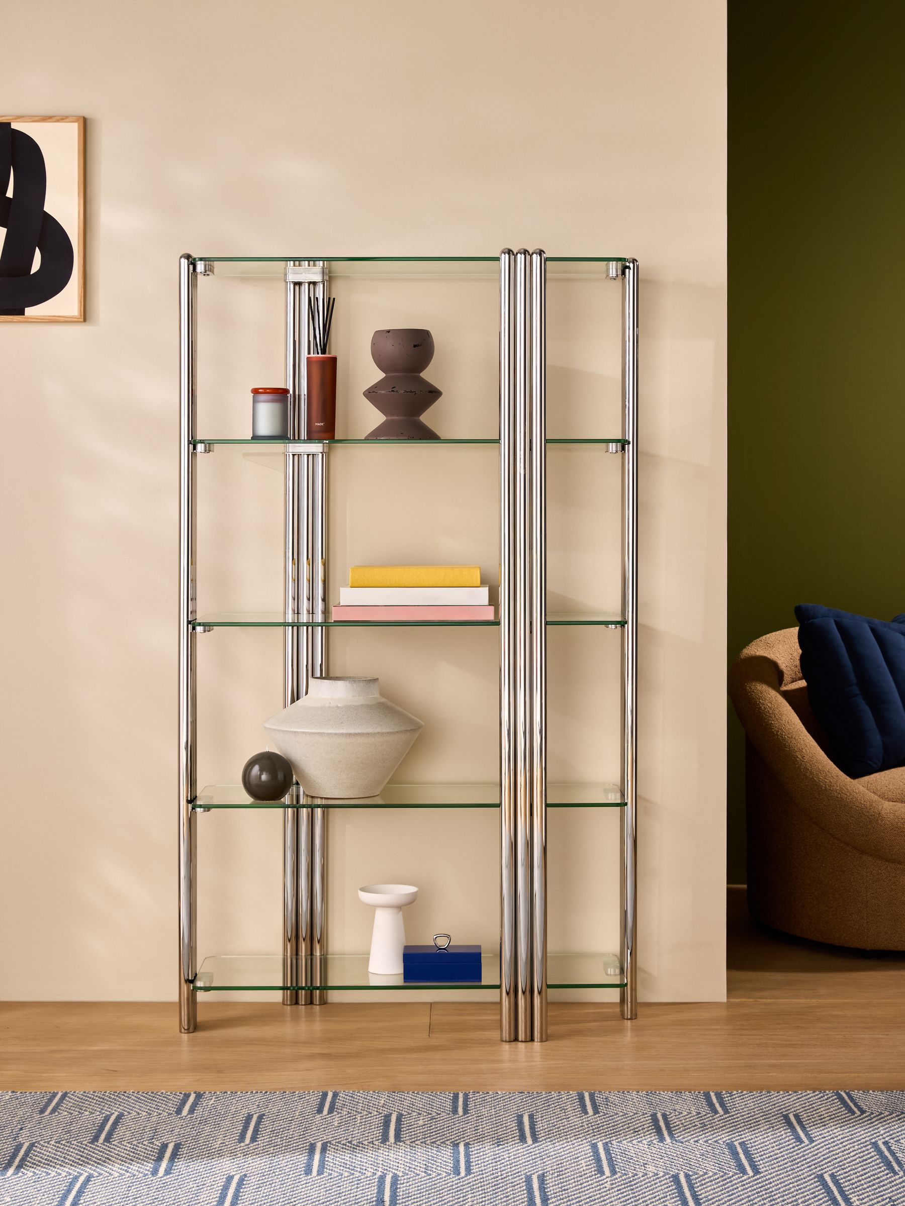 Chrome and Glass Perrie Shelving Unit