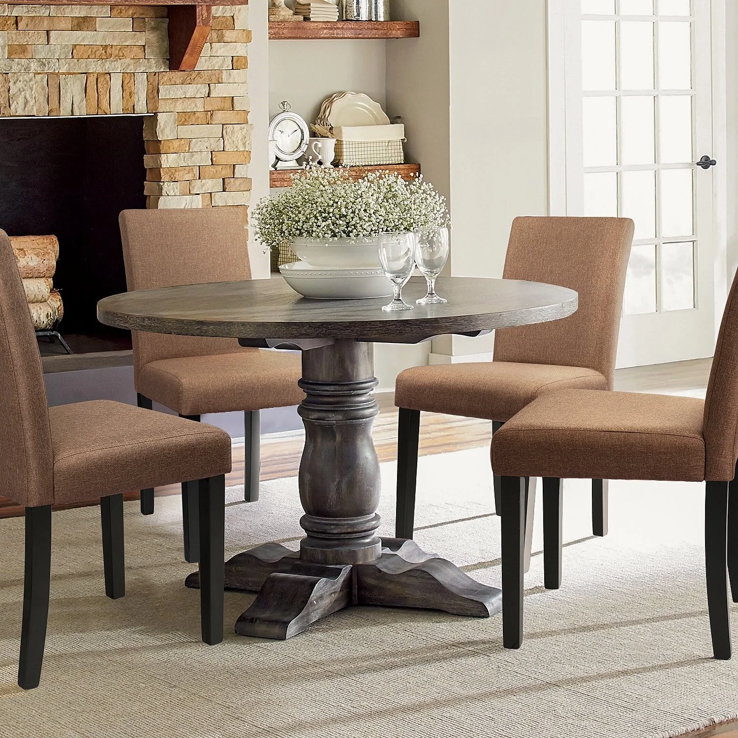 Lacoo Set of 4 Upholstered Dining Chairs with Wooden Legs Fabric