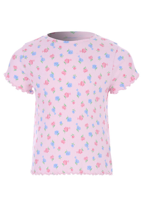Younger Girls Pink Floral Frill Trim Top