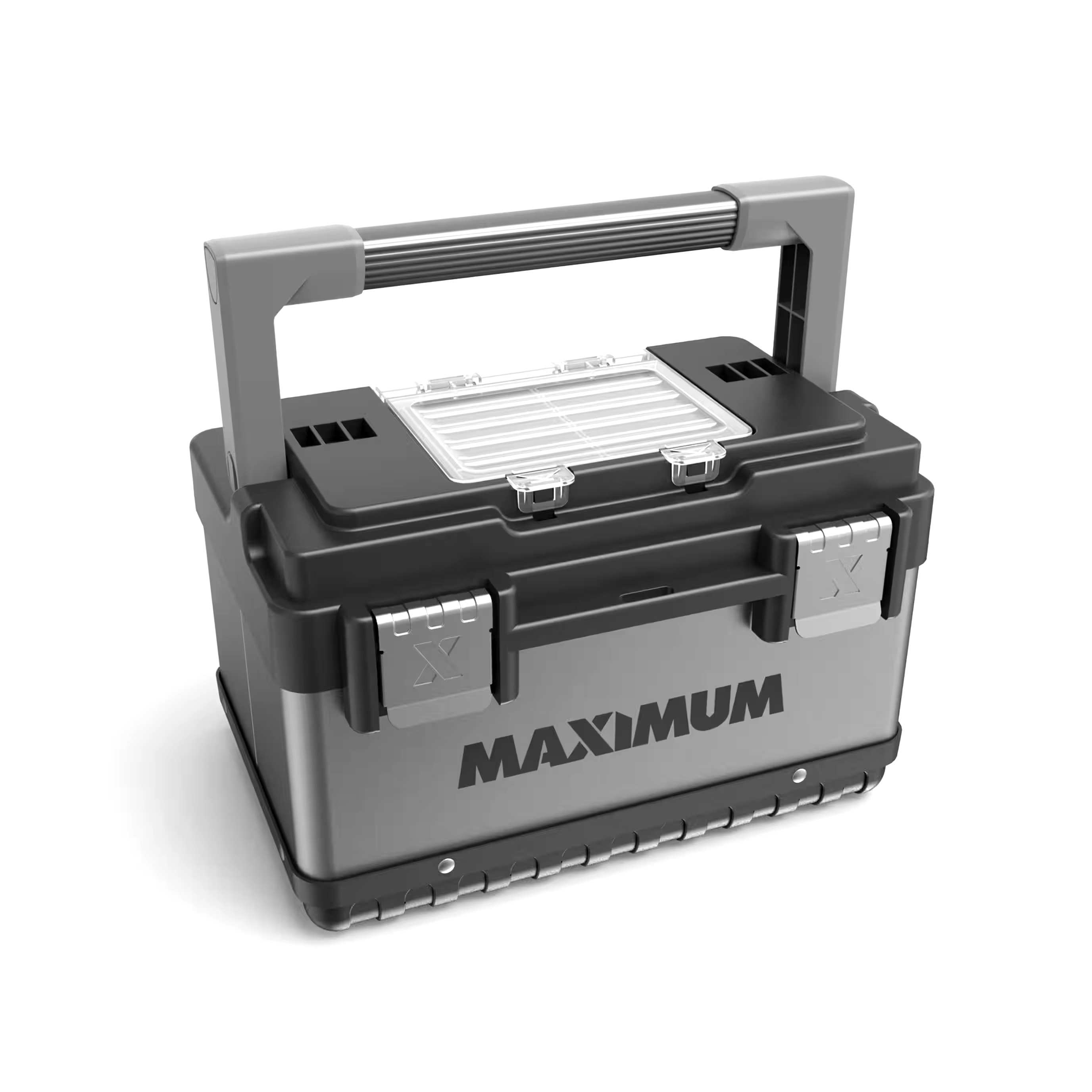 MAXIMUM Portable Plastic & Metal Tool Box w/ Removable Tray & Organizer, Black, 15-in