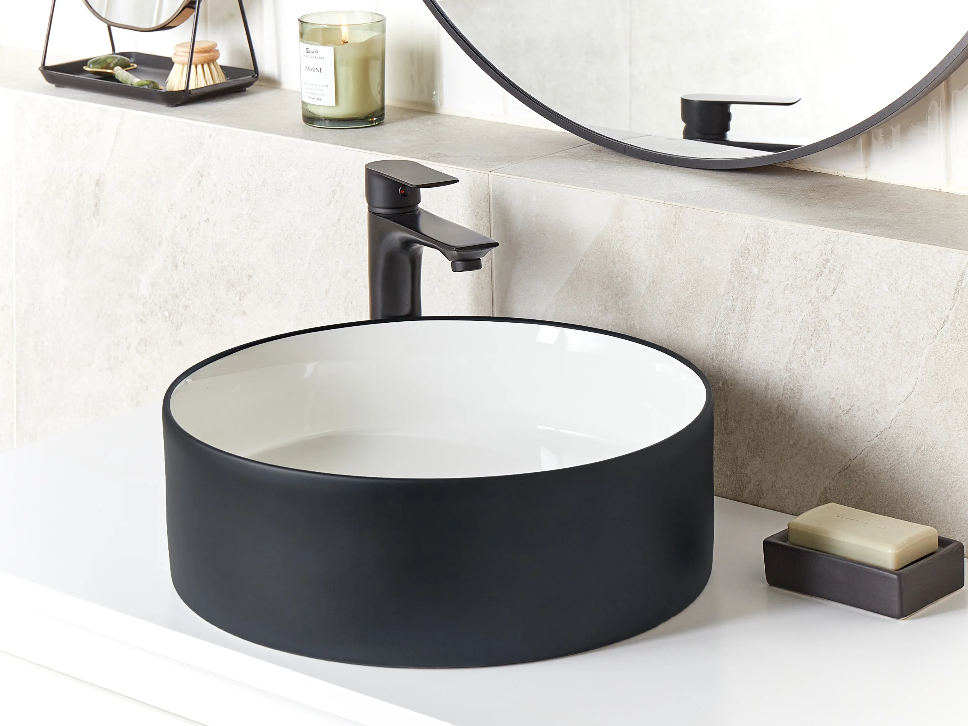 Countertop Basin TEBAR ? 400 mm Ceramic Black/ White